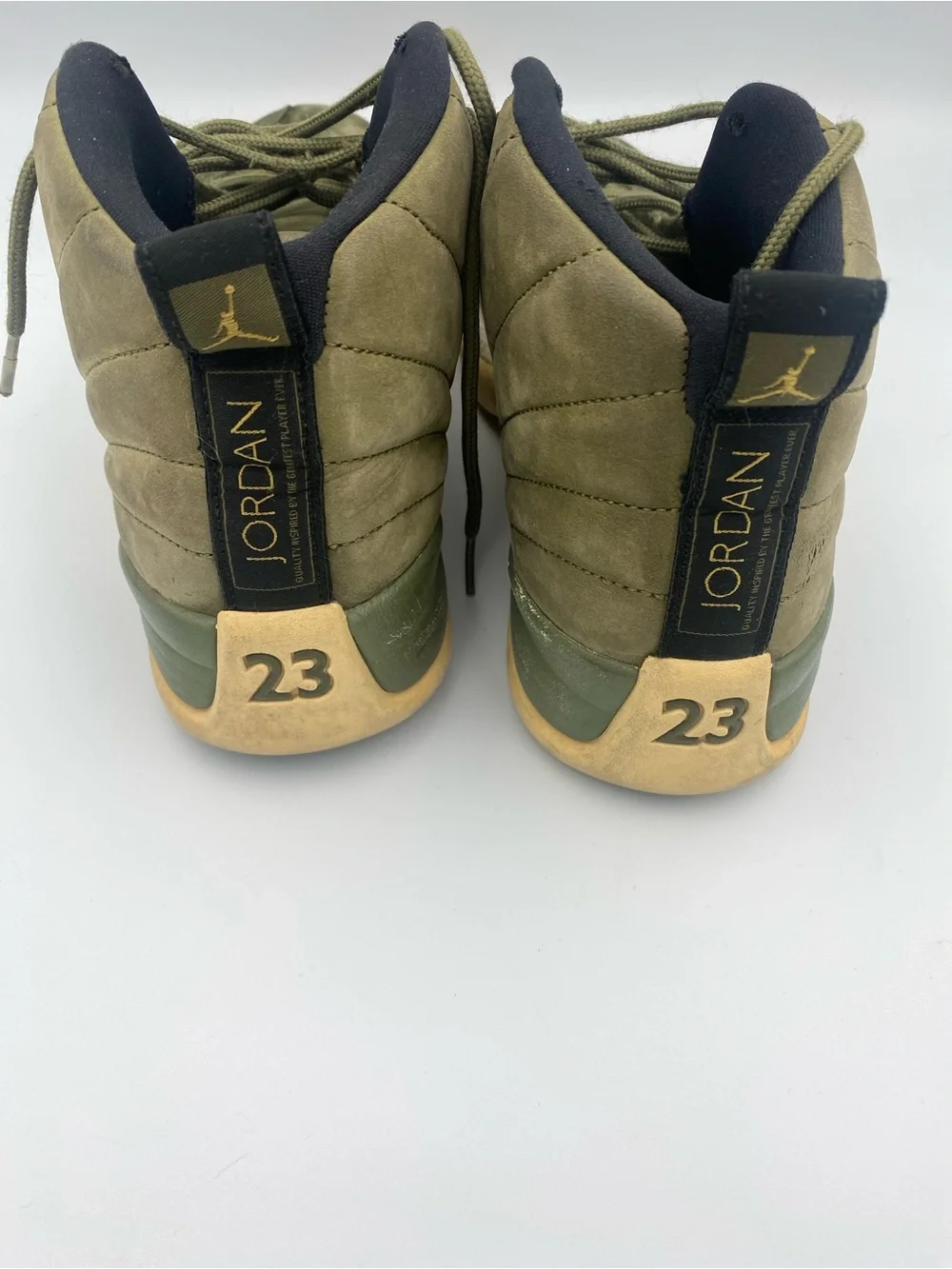 Jordan Men’s Olive Green and Black High-Top Sneakers with Gold Accents
